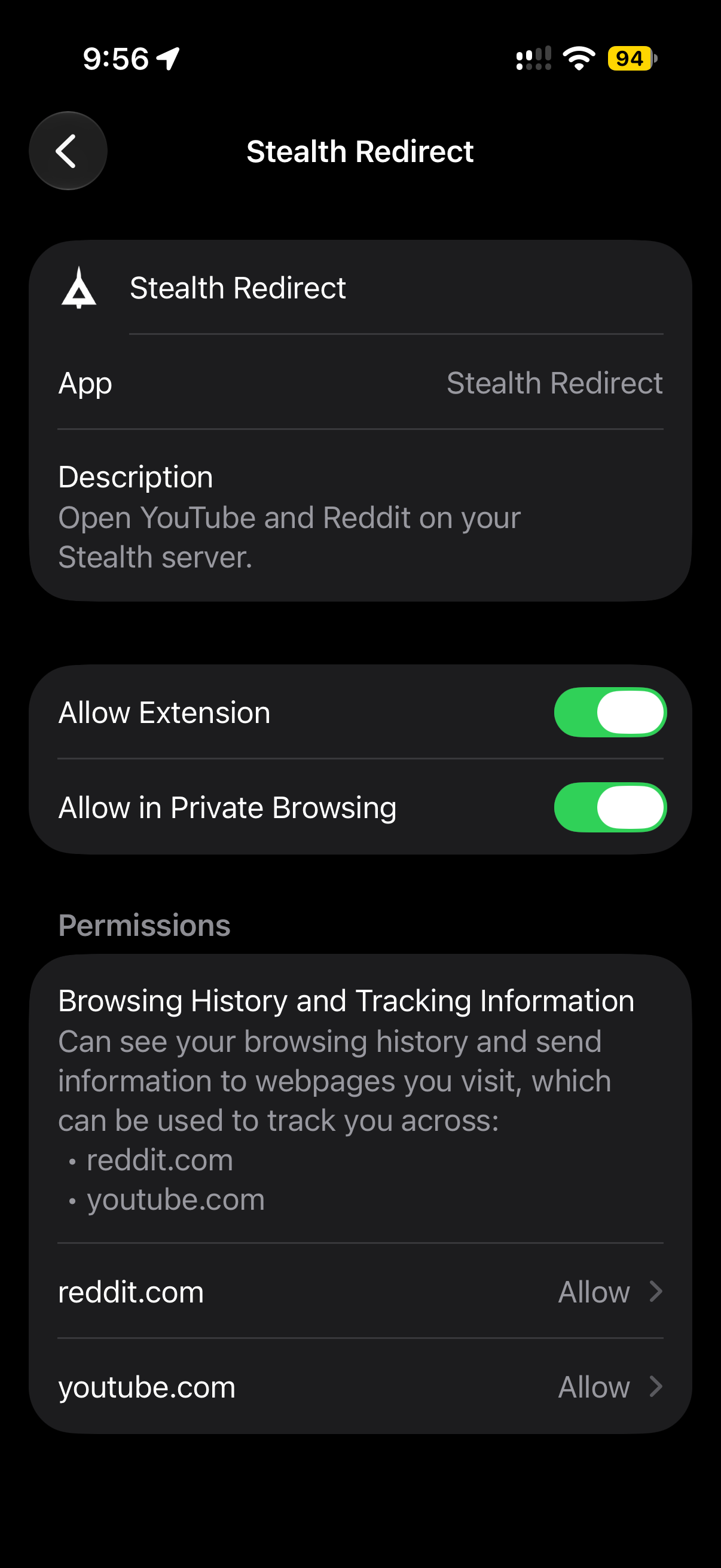 iOS Safari Extension Menu Screenshot