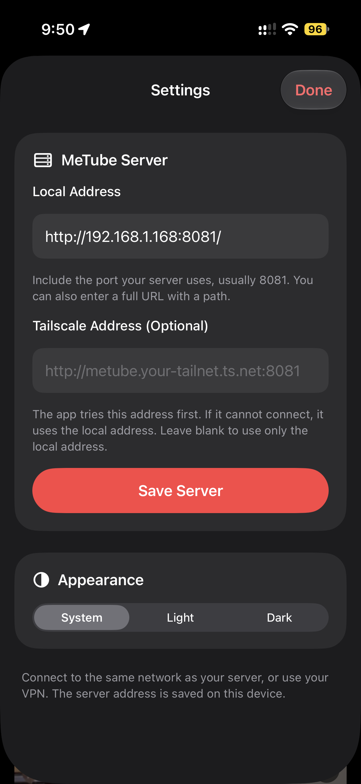 iOS App Settings Screenshot